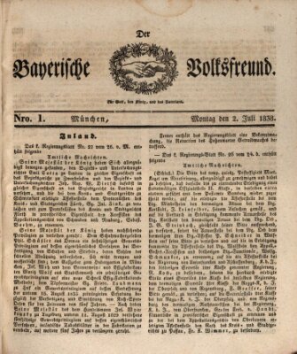 Der bayerische Volksfreund Montag 2. Juli 1838