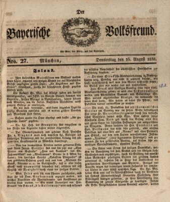 Der bayerische Volksfreund Donnerstag 16. August 1838