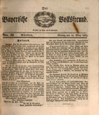 Der bayerische Volksfreund Montag 18. März 1839