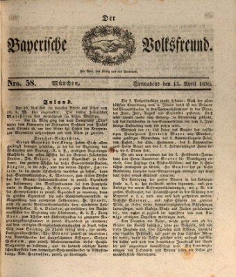 Der bayerische Volksfreund Samstag 13. April 1839