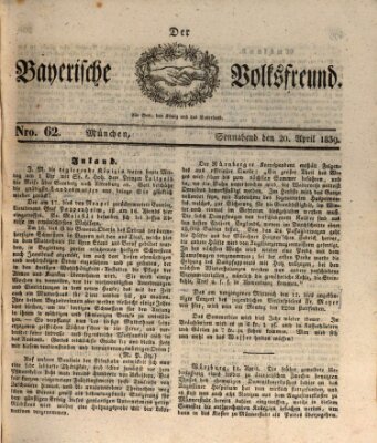 Der bayerische Volksfreund Samstag 20. April 1839