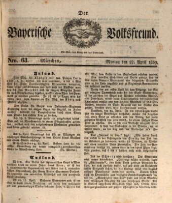 Der bayerische Volksfreund Montag 22. April 1839