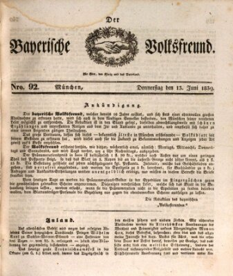 Der bayerische Volksfreund Donnerstag 13. Juni 1839