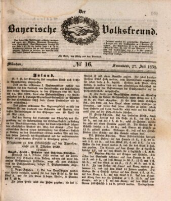 Der bayerische Volksfreund Samstag 27. Juli 1839