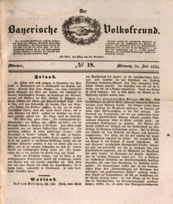 Der bayerische Volksfreund Mittwoch 31. Juli 1839