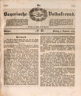 Der bayerische Volksfreund Montag 2. September 1839