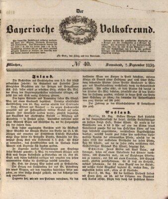 Der bayerische Volksfreund Samstag 7. September 1839