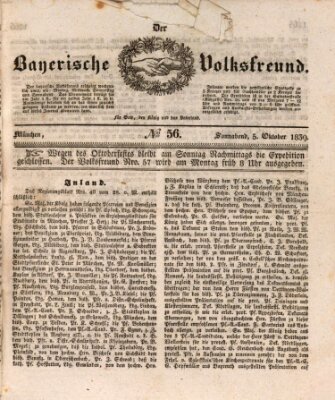 Der bayerische Volksfreund Samstag 5. Oktober 1839