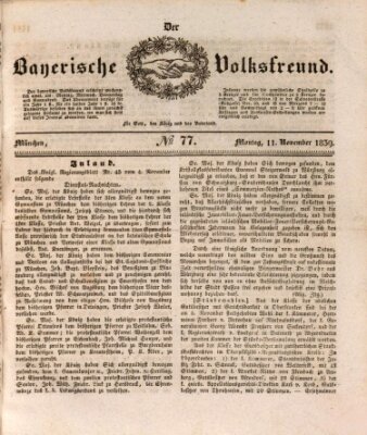 Der bayerische Volksfreund Montag 11. November 1839