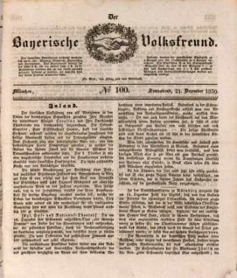 Der bayerische Volksfreund Samstag 21. Dezember 1839