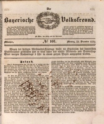 Der bayerische Volksfreund Montag 23. Dezember 1839