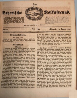 Der bayerische Volksfreund Mittwoch 15. Januar 1840