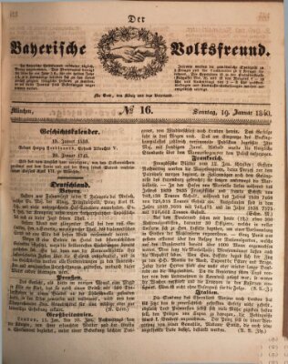 Der bayerische Volksfreund Sonntag 19. Januar 1840