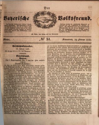 Der bayerische Volksfreund Samstag 29. Februar 1840