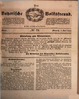 Der bayerische Volksfreund Mittwoch 1. April 1840