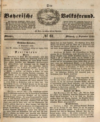 Der bayerische Volksfreund Mittwoch 9. September 1840