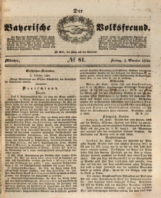 Der bayerische Volksfreund Freitag 2. Oktober 1840