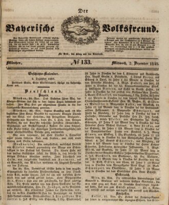 Der bayerische Volksfreund Mittwoch 2. Dezember 1840