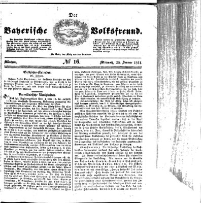 Der bayerische Volksfreund Mittwoch 20. Januar 1841