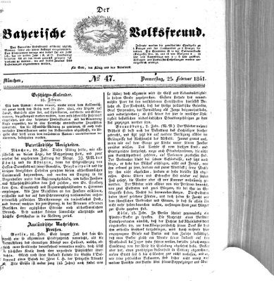 Der bayerische Volksfreund Donnerstag 25. Februar 1841