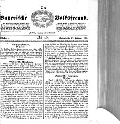 Der bayerische Volksfreund Samstag 27. Februar 1841