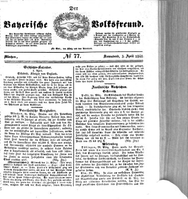 Der bayerische Volksfreund Samstag 3. April 1841