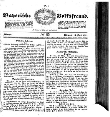 Der bayerische Volksfreund Mittwoch 14. April 1841