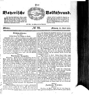 Der bayerische Volksfreund Mittwoch 21. April 1841