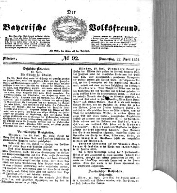 Der bayerische Volksfreund Donnerstag 22. April 1841