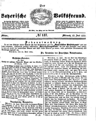 Der bayerische Volksfreund Mittwoch 16. Juni 1841