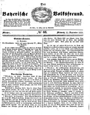 Der bayerische Volksfreund Mittwoch 15. September 1841