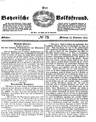 Der bayerische Volksfreund Mittwoch 22. September 1841