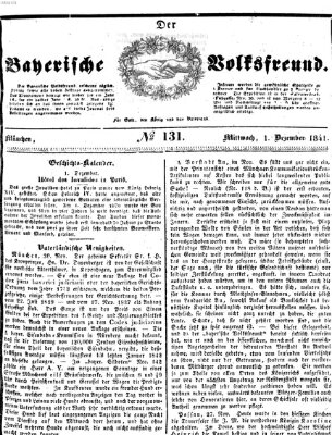 Der bayerische Volksfreund Mittwoch 1. Dezember 1841