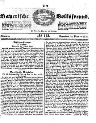 Der bayerische Volksfreund Samstag 18. Dezember 1841