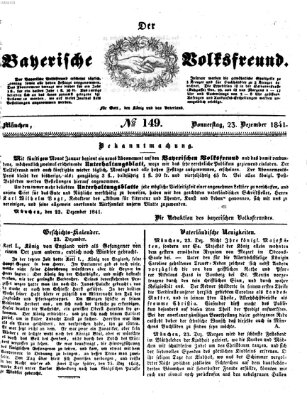 Der bayerische Volksfreund Donnerstag 23. Dezember 1841