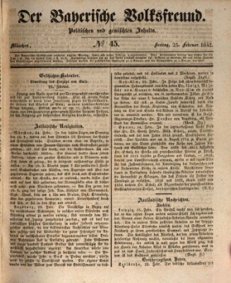 Der bayerische Volksfreund Freitag 25. Februar 1842