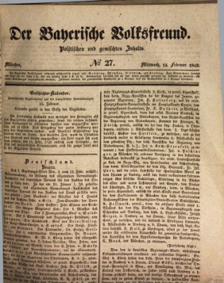 Der bayerische Volksfreund Mittwoch 15. Februar 1843