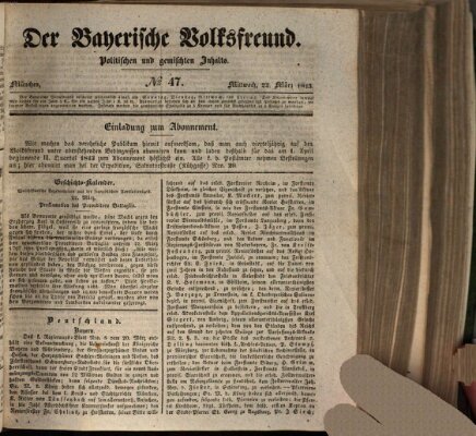 Der bayerische Volksfreund Mittwoch 22. März 1843