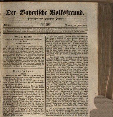 Der bayerische Volksfreund Dienstag 11. April 1843