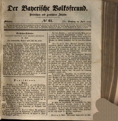 Der bayerische Volksfreund Sonntag 16. April 1843