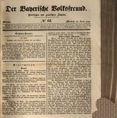 Der bayerische Volksfreund Mittwoch 19. April 1843