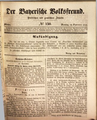 Der bayerische Volksfreund Dienstag 19. September 1843