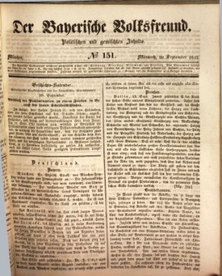 Der bayerische Volksfreund Mittwoch 20. September 1843