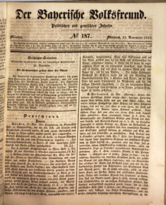 Der bayerische Volksfreund Mittwoch 22. November 1843