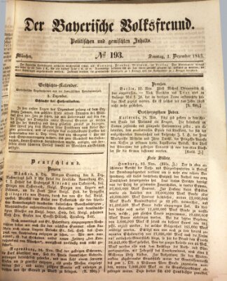 Der bayerische Volksfreund Sonntag 3. Dezember 1843