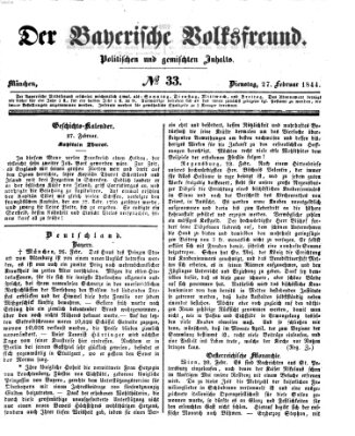 Der bayerische Volksfreund Dienstag 27. Februar 1844