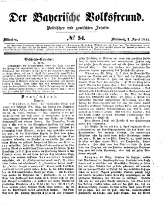 Der bayerische Volksfreund Mittwoch 3. April 1844