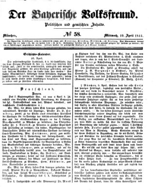 Der bayerische Volksfreund Mittwoch 10. April 1844