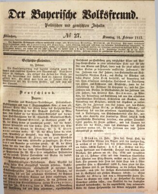 Der bayerische Volksfreund Sonntag 16. Februar 1845