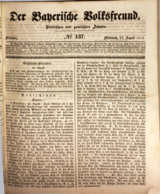 Der bayerische Volksfreund Mittwoch 27. August 1845